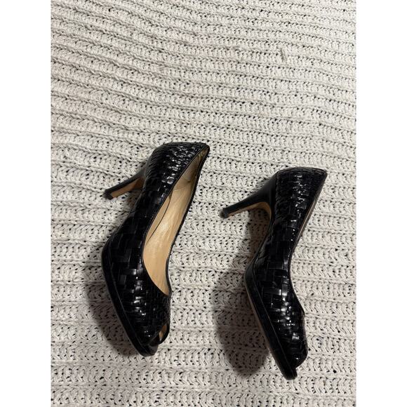 Cole Haan Genevieve Heels Woven Open Toe Patent Leather Pumps 8.5 B Black D25685 - Picture 2 of 11